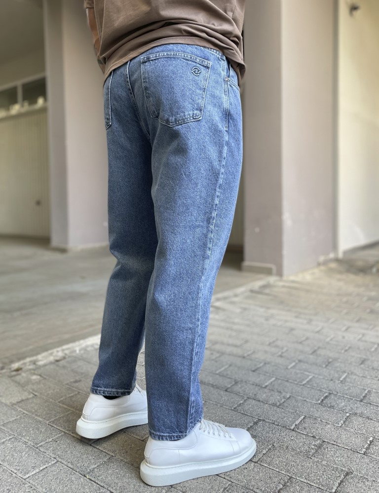 Ανδρικό μπλε σταθερό Loose Jean πεντάτσεπο με φερμουάρ 2023N φωτογραφία